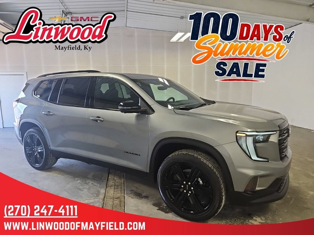 2026 GMC Acadia Elevation in Sterling Metallic — front three-quarter view