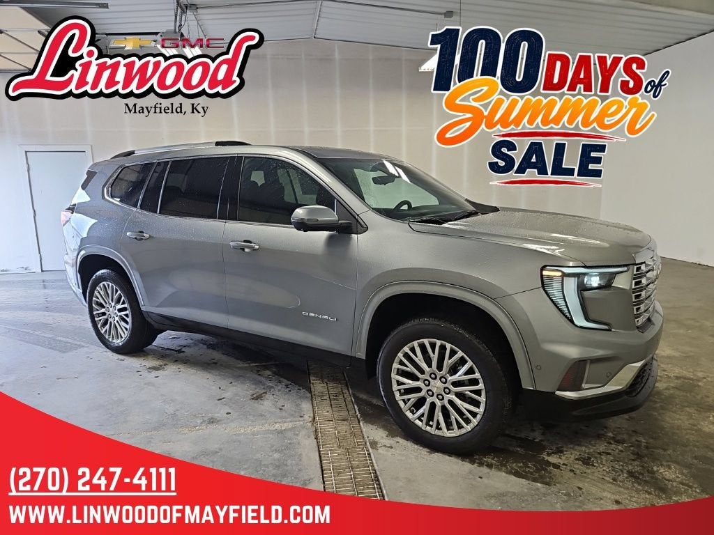 2026 GMC Acadia Denali in Sterling Metallic — front three-quarter view