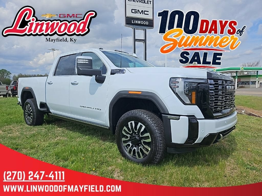 2026 GMC Sierra 2500 HD Denali Ultimate in Glacier White Tricoat — front three-quarter view
