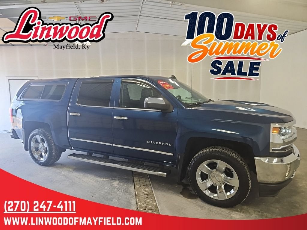 2018 Chevrolet Silverado 1500 LTZ in Deep Ocean Blue Metallic — front three-quarter view
