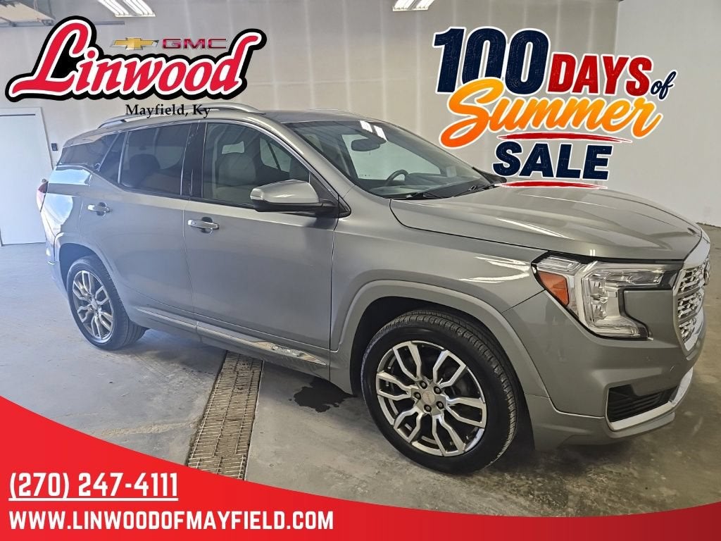 2023 GMC Terrain Denali in Sterling Metallic — front three-quarter view