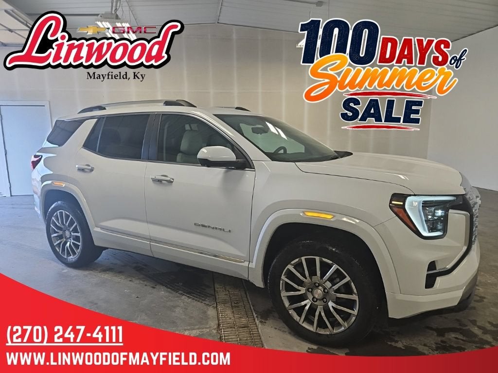 2026 GMC Terrain Denali in Glacier White Tricoat — front three-quarter view