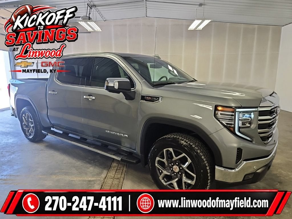 2026 GMC Sierra 1500 SLT in Sterling Metallic — front three-quarter view