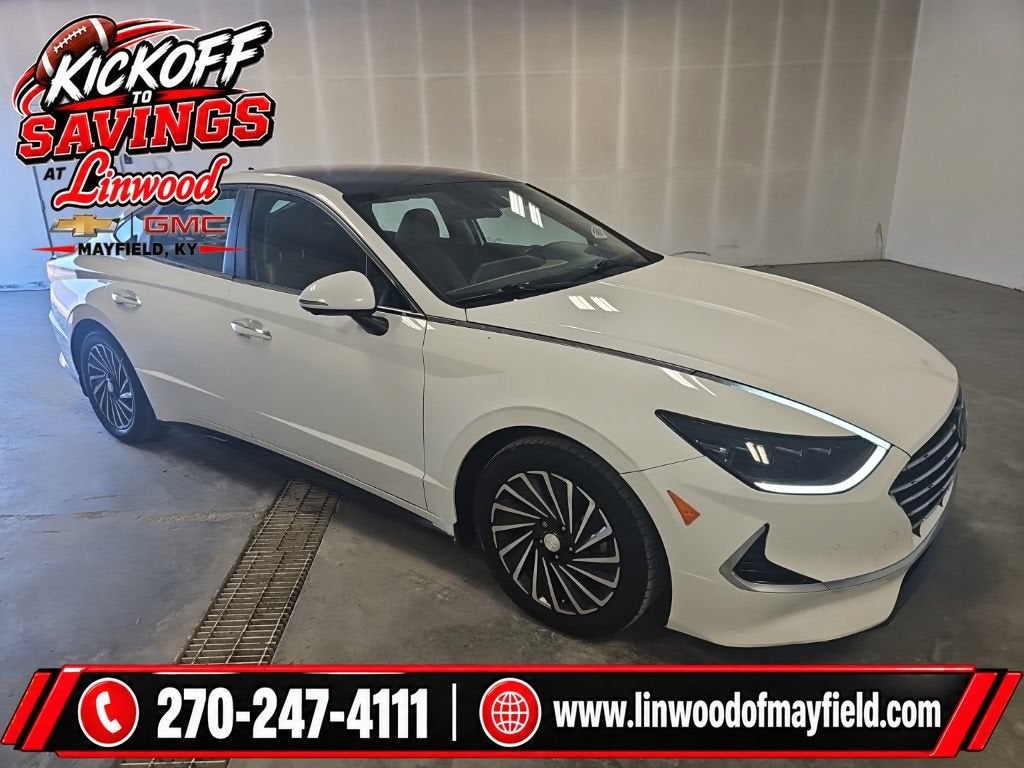 2021 Hyundai Sonata Hybrid Limited in White — front three-quarter view